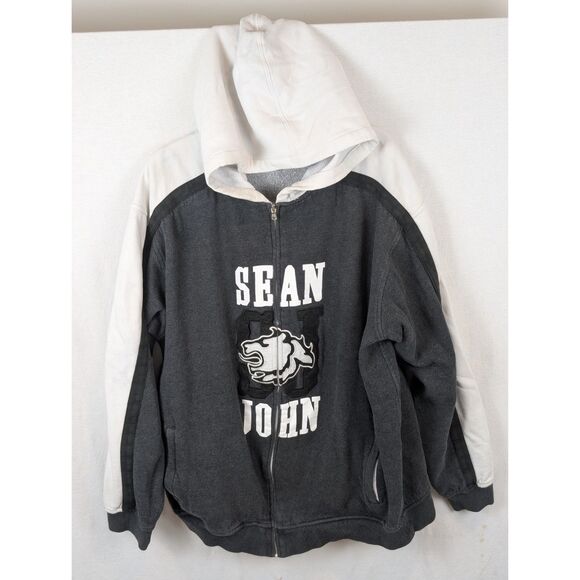 Sean John Other - Y2K Sean John Full Zip Hooded Sweater Grey , Black and White Men's Size 3XL